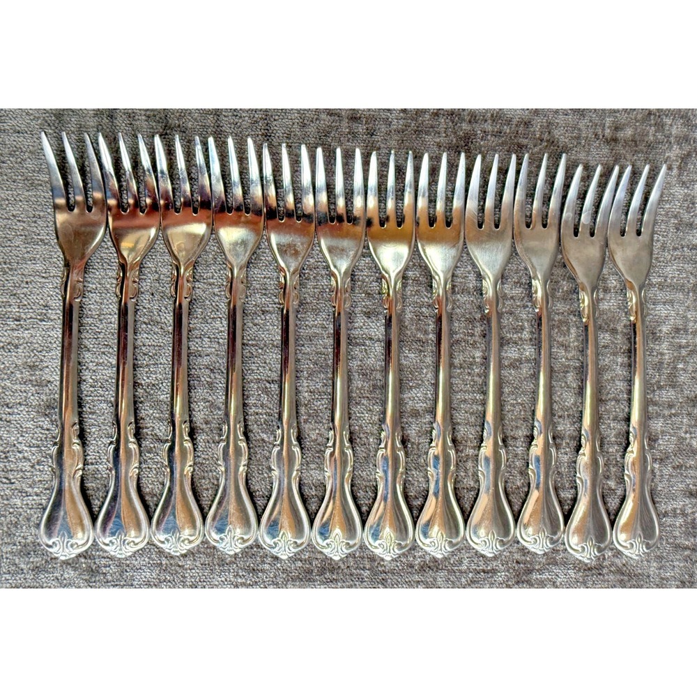 Cambridge Stainless Salad Forks Set of 12 Ornate Scroll Flatware Silverware Chin